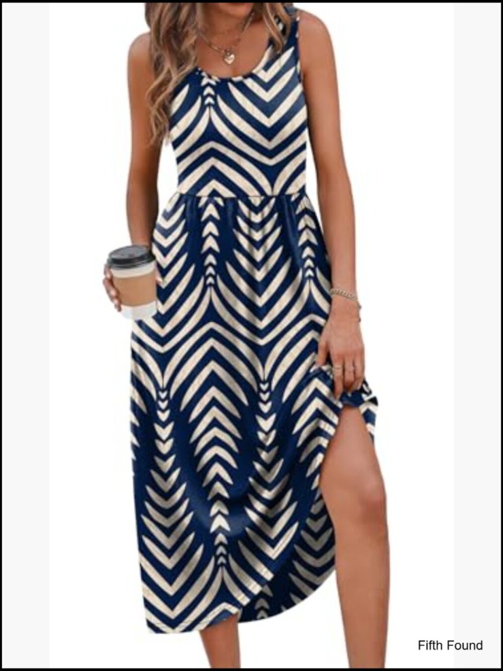 Women's Sleeveless Scoop Neck A-Line Midi Summer Dress with Pockets - Picture 2 of 7
